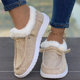 kamames Winter New Large-Size Plush Warm Women's Shoes With Flat Soles And Round Ends And Casual Cotton Shoes