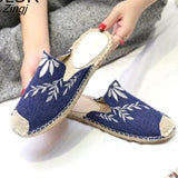 kamames hot selling true flat platform hemp rubber slipper casual floral Sapatilas Sapato women's canvas shoe flat sandal
