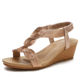 kamames Summer Women Sandals Wedges Casual T-Strap Gladiator Sandals Fashion Bling Gold Silver Knitted Beach Flat Shoes Women