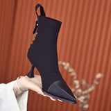 kamames Stretch Socks Boots Women Autumn/Winter New Fashion Pointed Toe Zipper Single Boots Stitching High Heels Women Shoes