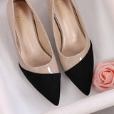 Elegant Women's Mid Heel Pumps: Contrast Pointed Toe, Chic Slip-On, Versatile Flare Heel for All-Season Wear