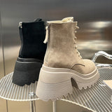 kamames Boots Suede Leather Women Flat Platform Short Boots Ladies Shoes Fashion Autumn Winter Boots