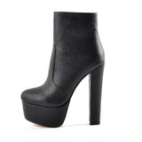 kamames Onlymaker Women's Round Heel High Heel Platform Ankel Boots Block Chunky Heels Wedding Party Shoes Large Size Fashion Booties
