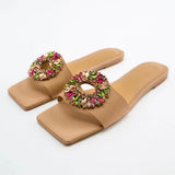 kamames ZAR Woman 2022 Flat Shoes Spring Summer Sexy Fashion Crystal Square Toe Flat-Heeled Beach Sandals For Women Slippers Plus Size