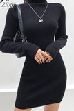 kamames Solid Long Sleeve Knitted Bodycon Autumn Winter Dress Women Mini Casual Basic Slim Turtleneck Dresses Black Vestidos