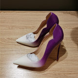kamames White Gradient Concise brand shoes plus size pointed 12cm high stiletto heels shallow classic women pumps QP042 ROVICIYA