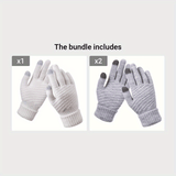 1 Pair Knit Thermal Winter Gloves, Solid Color Touch Screen Thickened Sports Gloves For Cycling Hiking