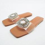 kamames ZAR Woman 2022 Flat Shoes Spring Summer Sexy Fashion Crystal Square Toe Flat-Heeled Beach Sandals For Women Slippers Plus Size