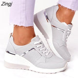 kamames Women Casual Shoes 2023 New Fashion Wedge  Flat Shoes Zipper Lace Up Comfortable Ladies Sneakers Female Vulcanized Shoes