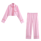kamames New Rolled-Edged Poplin Shirt Rolling-Edged Pajamas Style Pants Set