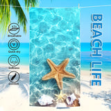 Ultra-Soft Quick-Dry Beach Towel with Starfish & Seahorse Design - Perfect for Swimming, Camping, Yoga & Travel - Absorbent & Lightweight - 59x29.5in or 70x31.4in