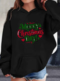 Cozy Plus Size Christmas Hoodie for Women - Casual Long Sleeve with Pockets, Festive Letter Print, Perfect for Fall & Winter