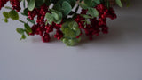 Charming Christmas Wreath with Candle Ring - Artificial Eucalyptus & Red Berry Garland for Front Door, Window, Fireplace - Perfect Holiday Decor