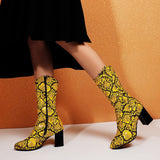 kamames Size Women's Shoes 44 45 Fashion Zipper Snake Print Women Mid Calf Boots LadiesThick High Heel Autumn Winter Short Boots