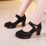 kamames Catwalk High Heels Women's Thick Heels Waterproof Table Pointed Black Work Shoes Velcro Women's Singles Shoes