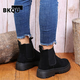 kamames Women Chelsea Boots Soft Leather Ankle Booties Women Spring Autumn Slip-On Platform Shoes Femme high heel boots black boots