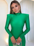 kamames Padded Long Sleeve Bodycon Green Party Club Maxi Long Dress 2023 Spring Autumn Women Fashion Elegant Clothes