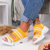 kamames Women Sandals 2022 High Heels Platform Women Shoes Summer Female flats Knitting Slip On Peep Toe casual Women Sandals