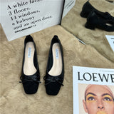kamames Tie Shallow Mouth Single Shoes Women's Thick Heels 2024 Spring And Autumn New Style Square Head Middle Heel Grandma Shoes High Heel Work Shoes