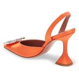 kamames Orange Sardine Slingbacks High-Heeled Banquet Fashion Single Shoes Tipped With Diamond Clasp