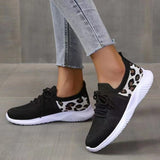 kamames Size Women's Leisure Sports Shoes 2023 New Leopard Print Round Head Ties With Flat Soles And Comfortable Mesh Surface Women's Shoes