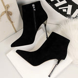 BIGTREE Shoes Pointed Toe Women Ankle Boots Suede Black Boots Women Stiletto High-heel Boots Short Plush Autumn Winter Boots