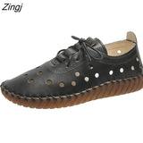 kamames Newest Designer Woman Flats Breathable Sew Oxford Sneakers Women Casual Lace Up Split Hollow Moccasins Loafer Shoes