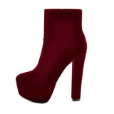 kamames Onlymaker Women's Round Heel High Heel Platform Ankel Boots Block Chunky Heels Wedding Party Shoes Large Size Fashion Booties