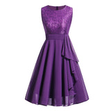 kamames Tunic Sundress Lace and Chiffon Peplum High Waist Purple Swing Dresses Women Sleeveless Party Robe Female A Line Dress