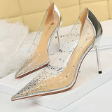 BIGTREE Shoes 2021 New PVC Transparent Heels Women Pumps Sparkle Rhinestones High Heels Sexy Party Shoes Stiletto Large Size 43