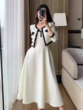 kamames Solid Midi Dress 2 Piece Set Office Lady Chic Suit Spring Short Jacket Sleveless A-line Dresses Outfits Korean Clothes