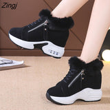 kamames women's hidden heels plush warm winter sneakers casual ladies Side zipper high platform casual shoes woman L1102