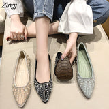 kamames Women Flat Ballet Shoes String Bead Bling Crystal  Pointed Toe Flats Shoes Elegant Lady Shoes Wedding Shoes Size 35-40