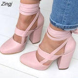 kamames kamames Women Pumps Plus Size 35-43 Women Heels Chaussures Femme Gladiator Summer High Heels For Party Wedding Shoes Women Thick Heels 1215-0