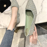 kamames Pointed Toe Shoes Women Flat Ballet Mixed Color Soft Maternity Beaded Pointed Toe Flat Shoes Shallow Mouth Office