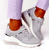 kamames Women's Shoes 2022 Summer Wedge Platform Casual Shoes Women Lace Up Sports Shoes Woman Plus Size Non Slip Breathable Sneaker