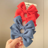 4Pcs/set Solid Colors Cotton Hair Bows With Clip For Cute Girls Hair Clips Handmade Hairpins Barrettes Kids Hair Accessories