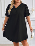 Zingj Independent Station Spring And Summer New V-Collar Short-Sleeved Solid Color Large-Size Dress