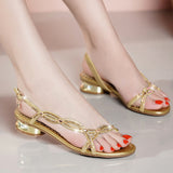 kamames New Bohemian Fashion Diamond Sandals Summer Leather Flat Sandals Non-Slip Crystal Shoes