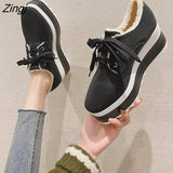kamames New Autumn Winter Women Plus Velvet Thick Warm Cotton Shoes Female Snow Boots Casual Increase Platform Thick Sole Sneakers