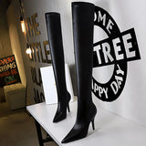 BIGTREE Shoes Stiletto Sexy Over-the-Knee Boots Black Leather Boots Sexy Thin High Heel Boots Winter Long Boots Plus Size 43