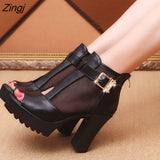 kamames New Fashion Women's Shoes Fish Mouth Sandals Women's High-heeled Mesh Thickened Summer Hollow Mesh Open Toe Solid Color