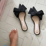 kamames spring and summer women's shoes Korean silk satin Pointed bow tie slippers Baotou flat heel sets semi slippers 1028-1