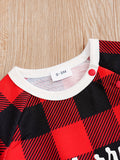 Merry Christmas Cute Toddler's Jumpsuit, Plaid Alphabet Graphic Sweatshirt Raglan Sleeves Baby Onesies