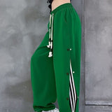 kamames Harajuku Loose Wide Leg Pants Women High Waist Elastic Streetwear Sweatpants Summer Vintage Lace Up BF Straight Trousers