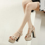 kamames kamames Show High Heels Female Waterproof Platform Buckle Thick Heel Hate Sky High Sandal Model Training Performance Shoes