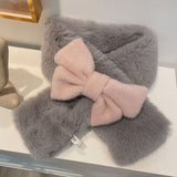 kamames Sweet Hot Girl Pink Bow Neck Scarf Women's Autumn/Winter Faux Fur Cute Fury Scarf Fashion Female Trendy Accessories
