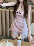 kamames Sexy Patchwork Lace Mini Dress For Women V-neck High Waist Spaghetti Strap Dress Female Clothing