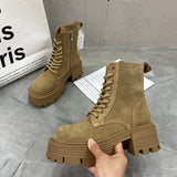 kamames Ankle Leather Women Flat Platform Short Boots Ladies Shoes Fashion Autumn Winter Boots Women Shoes Platform Boots
