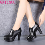 GKTINOO 2021 Round Toe Genuine Leather Women's Shoes Women Fashion High Heels Autumn Winter Ankle Boots Black Plus Size 33-43